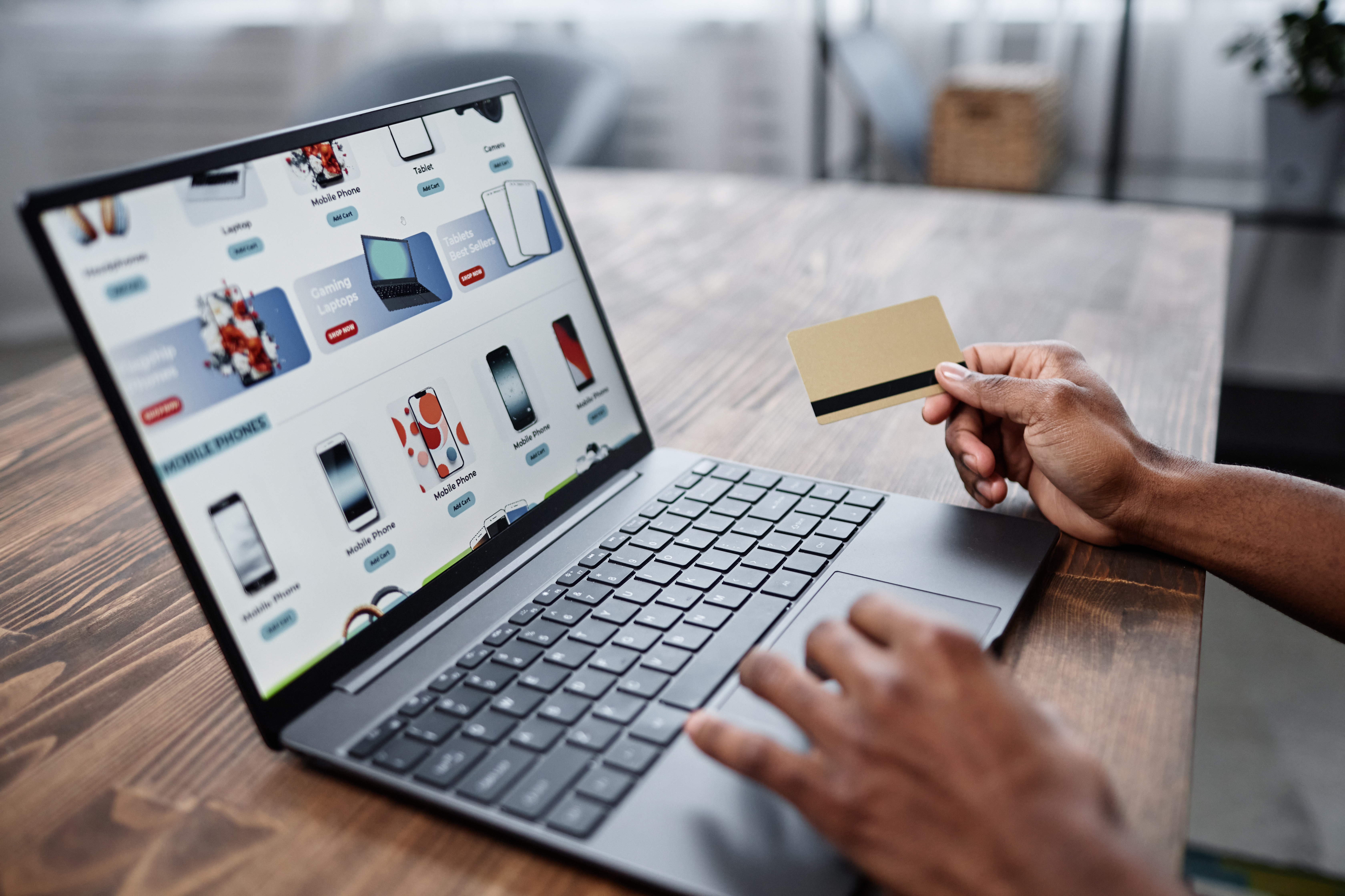 Customer paying by card while shopping online