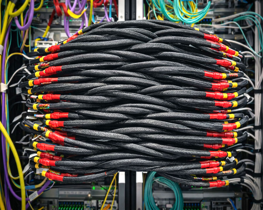 Woven bundle of high-value AI interconnect cables reworked at CSAT